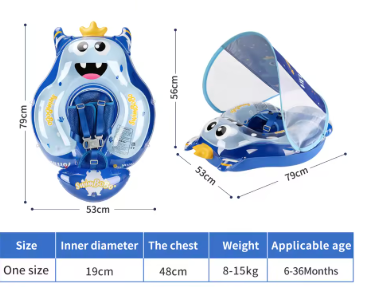 Baby Zwemtrainer met Zonnescherm – Opblaasbaar & Veilig Zwemmen
