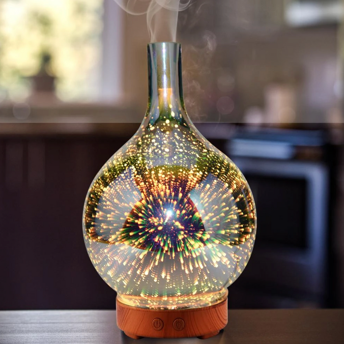 3D Glas Vaas Aroma Diffuser met LED Verlichting – Essentiële Olieverstuiver