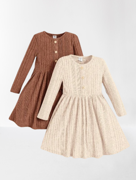 Knus Geribd Kinderjurkje met Lange Mouwen – Comfort & Stijl