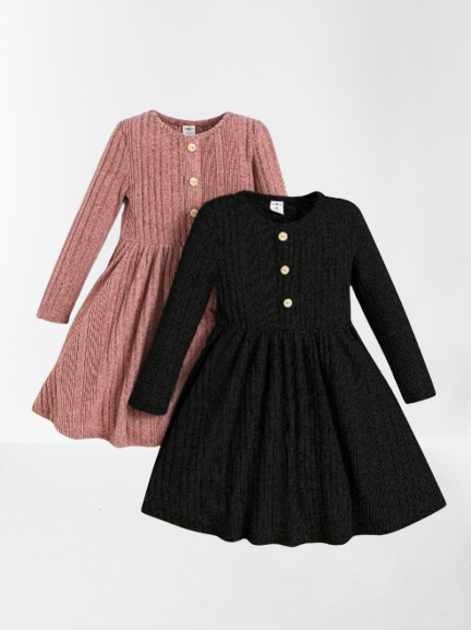 Knus Geribd Kinderjurkje met Lange Mouwen – Comfort & Stijl