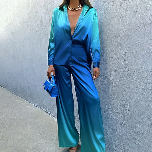 Elegante Dames Co-ord Set met Pofmouwen en Rechte Pijpen