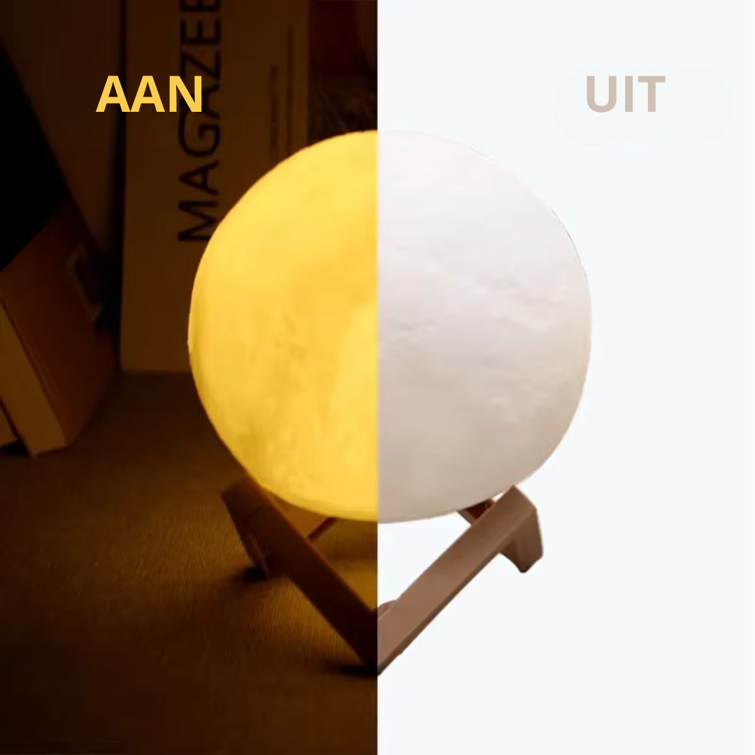 LED Maanlamp 8 cm met Houten Statief – Sfeervolle Nachtlamp