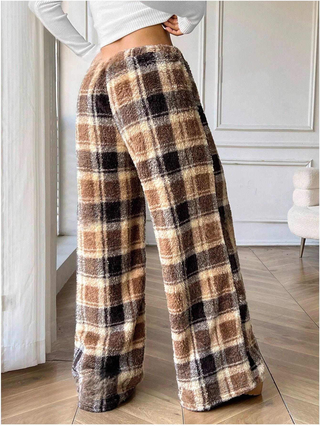 Casual Geruite Lange Broek met Striksluiting voor Dames