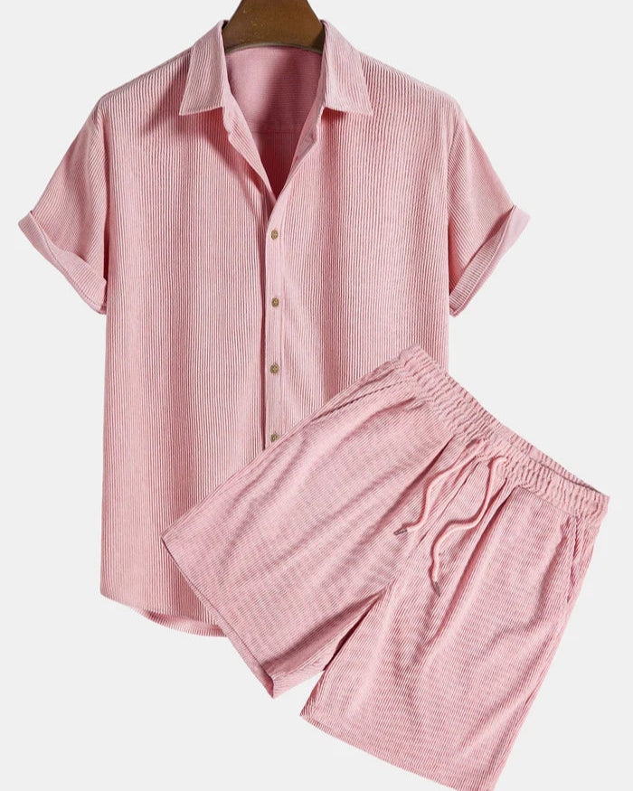 Stijlvolle Corduroy Zomerset voor Heren met Shirt en Korte Broek