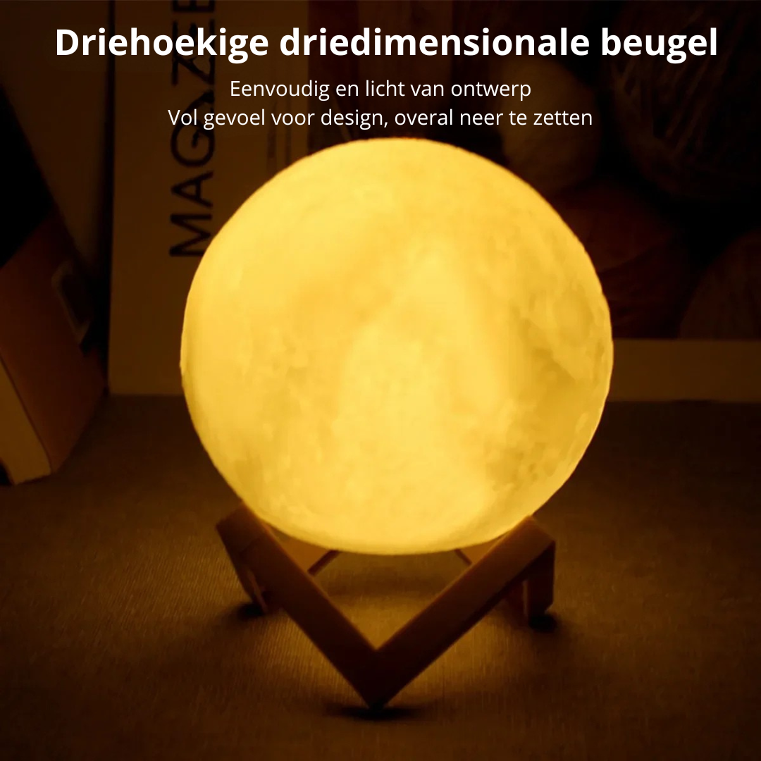 LED Maanlamp 8 cm met Houten Statief – Sfeervolle Nachtlamp