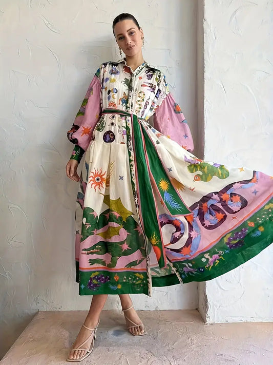 Zomerse maxi-jurk met speelse abstracte print