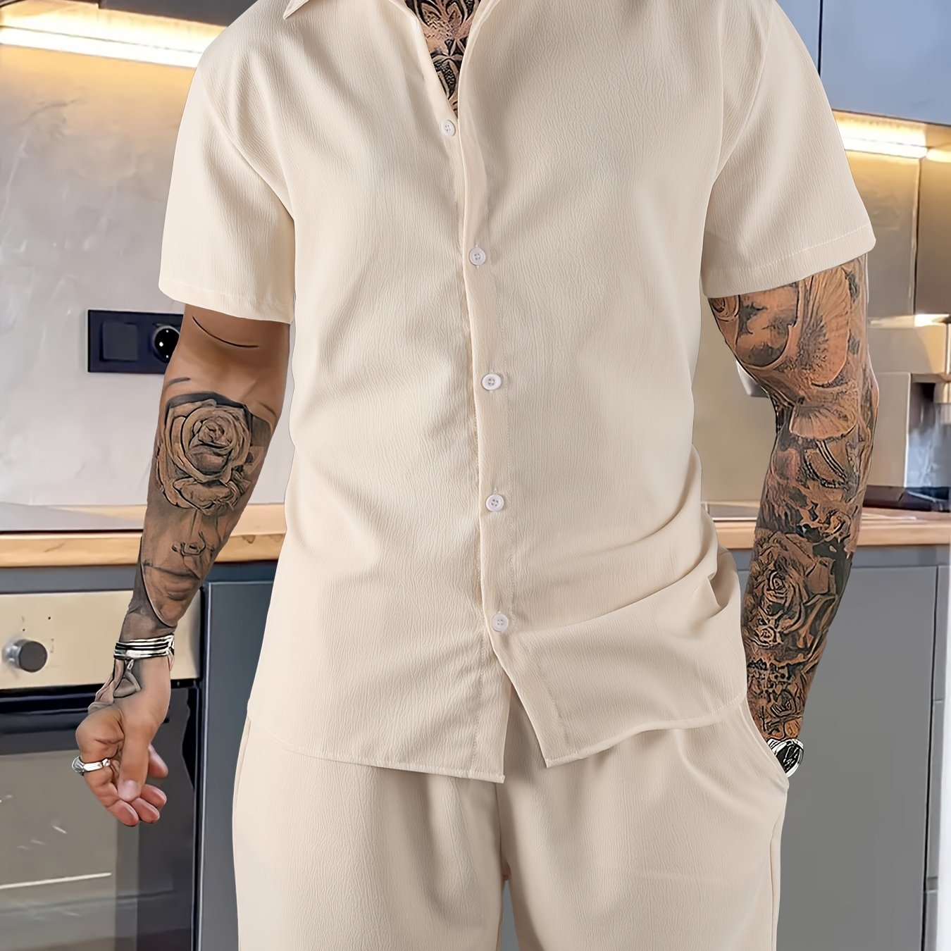 Tweedelige heren zomerset – overhemd met reverskraag en korte broek