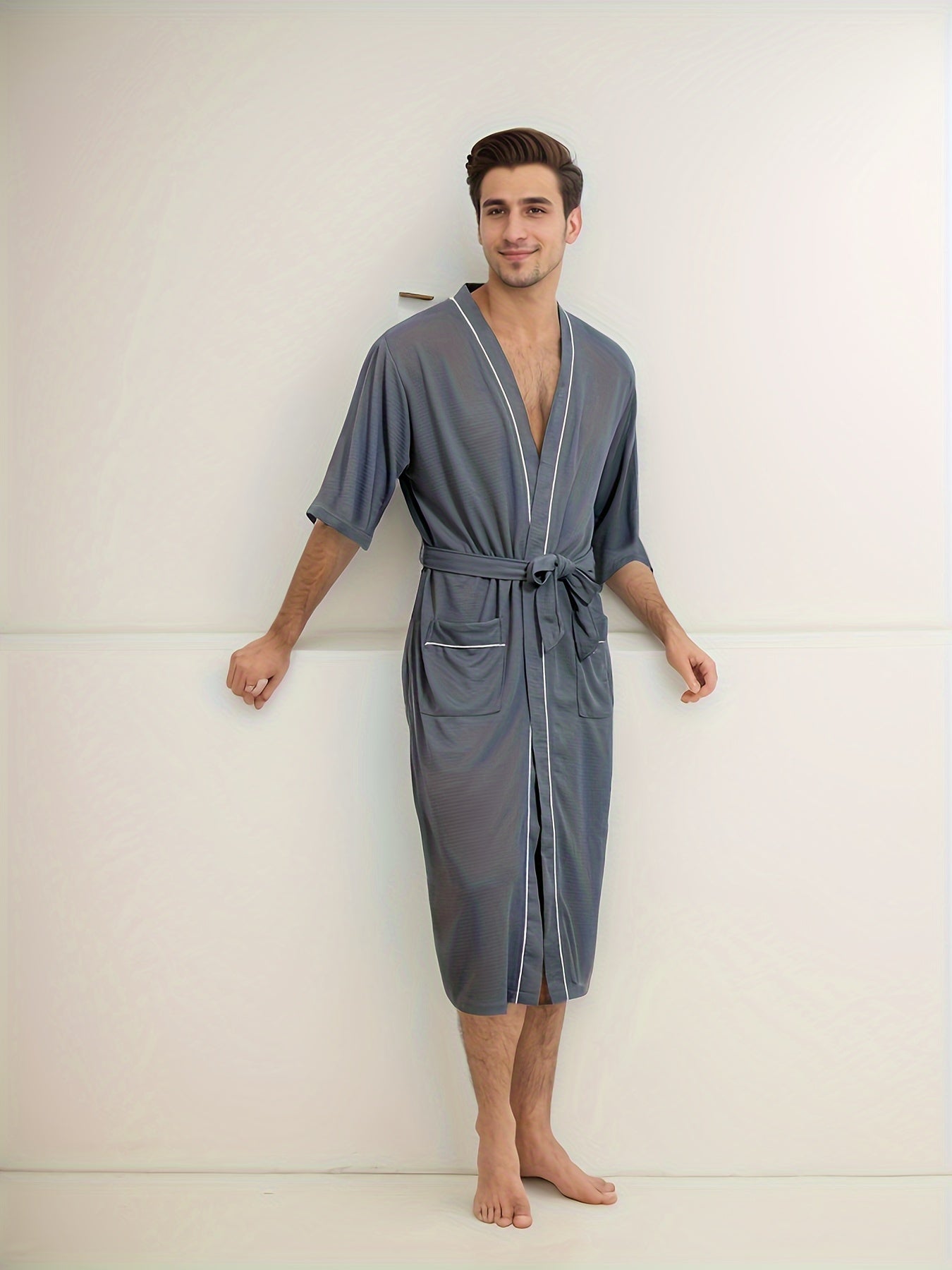 Herenbadjas met korte mouwen en V-hals