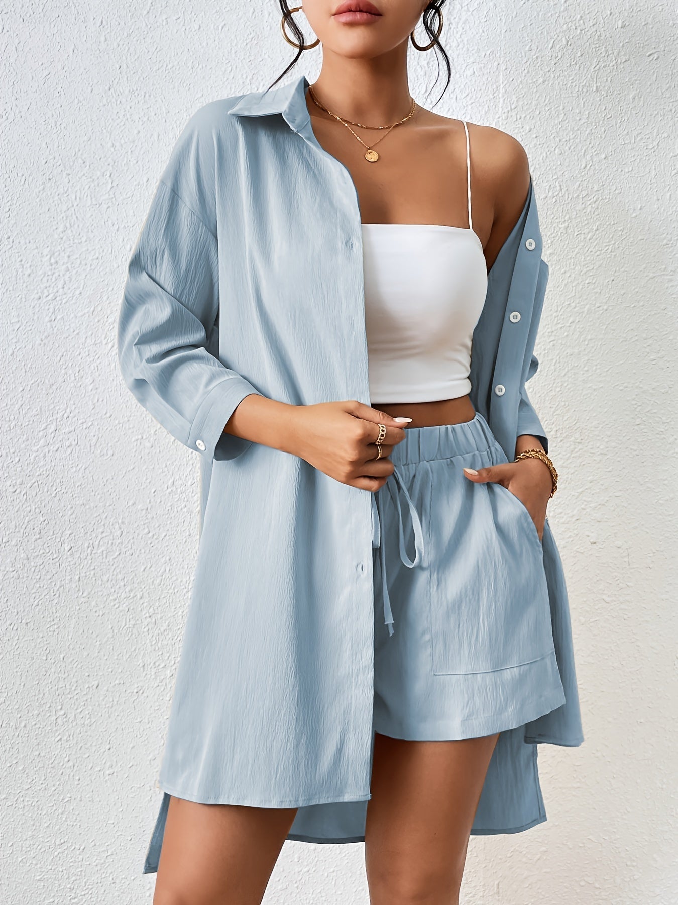 weedelige dames set met overhemd en short