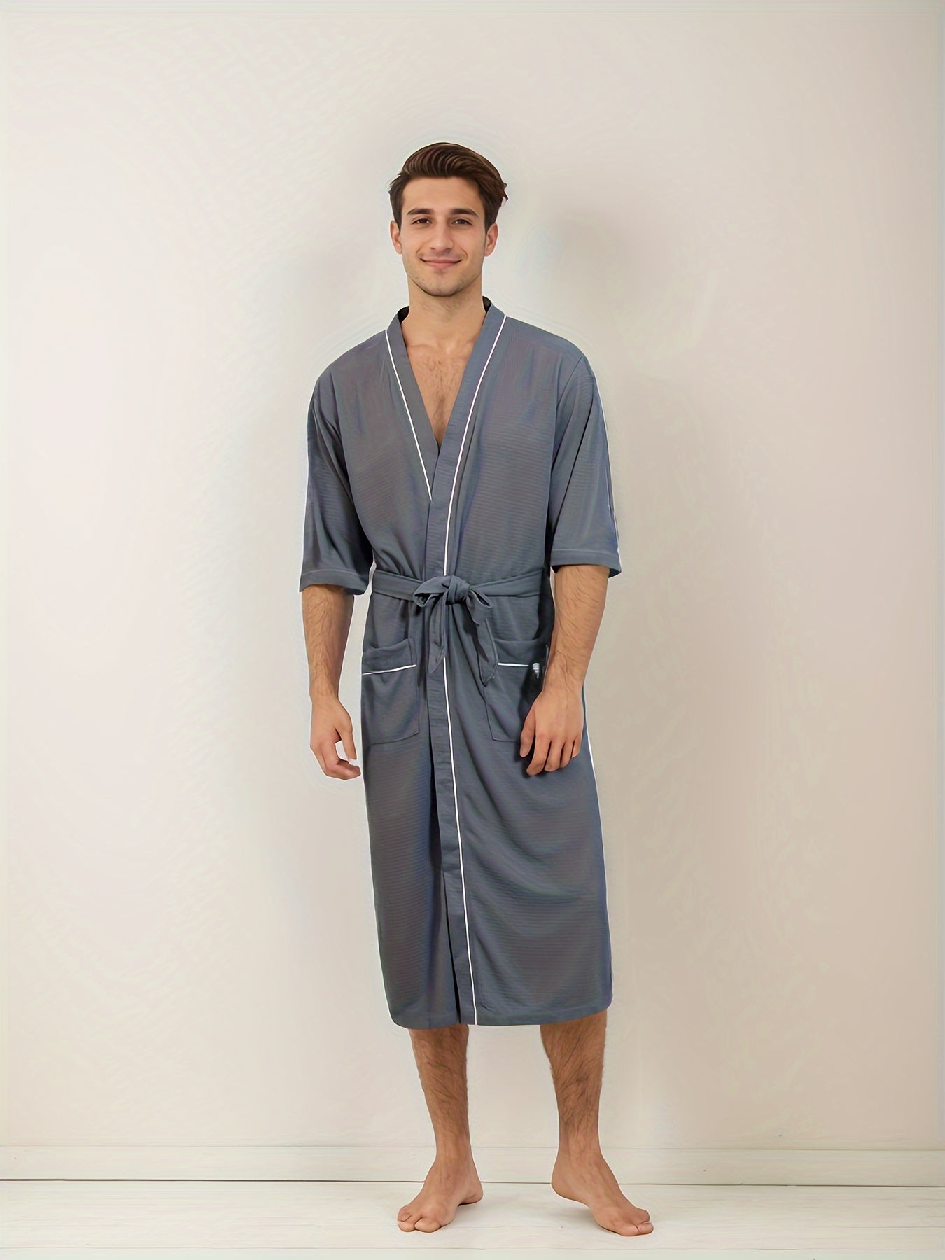 Herenbadjas met korte mouwen en V-hals