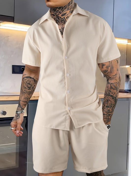 Tweedelige heren zomerset – overhemd met reverskraag en korte broek