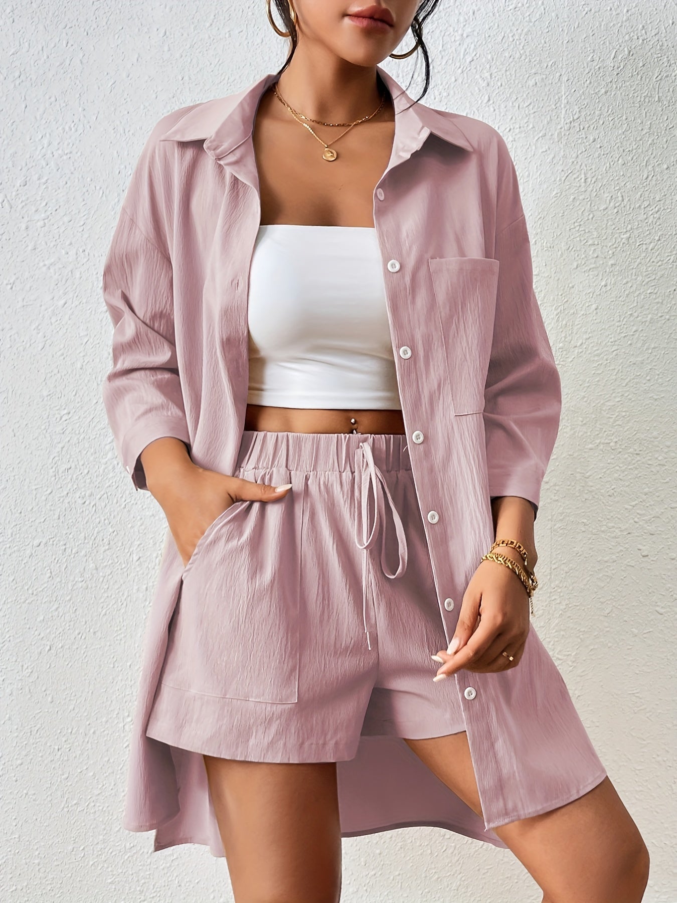 weedelige dames set met overhemd en short