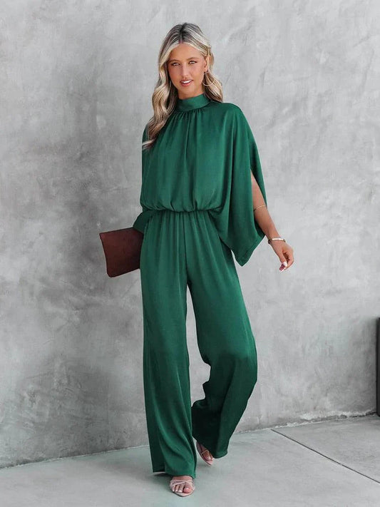 Elegante Dames Jumpsuit met Capemouwen van Luchtig Polyester – Perfect voor de Zomer