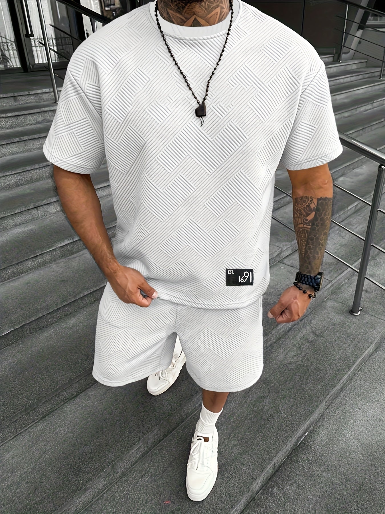 Men's Jacquard T-Shirt & Shorts Set – Casual, Sporty Summer Outfit