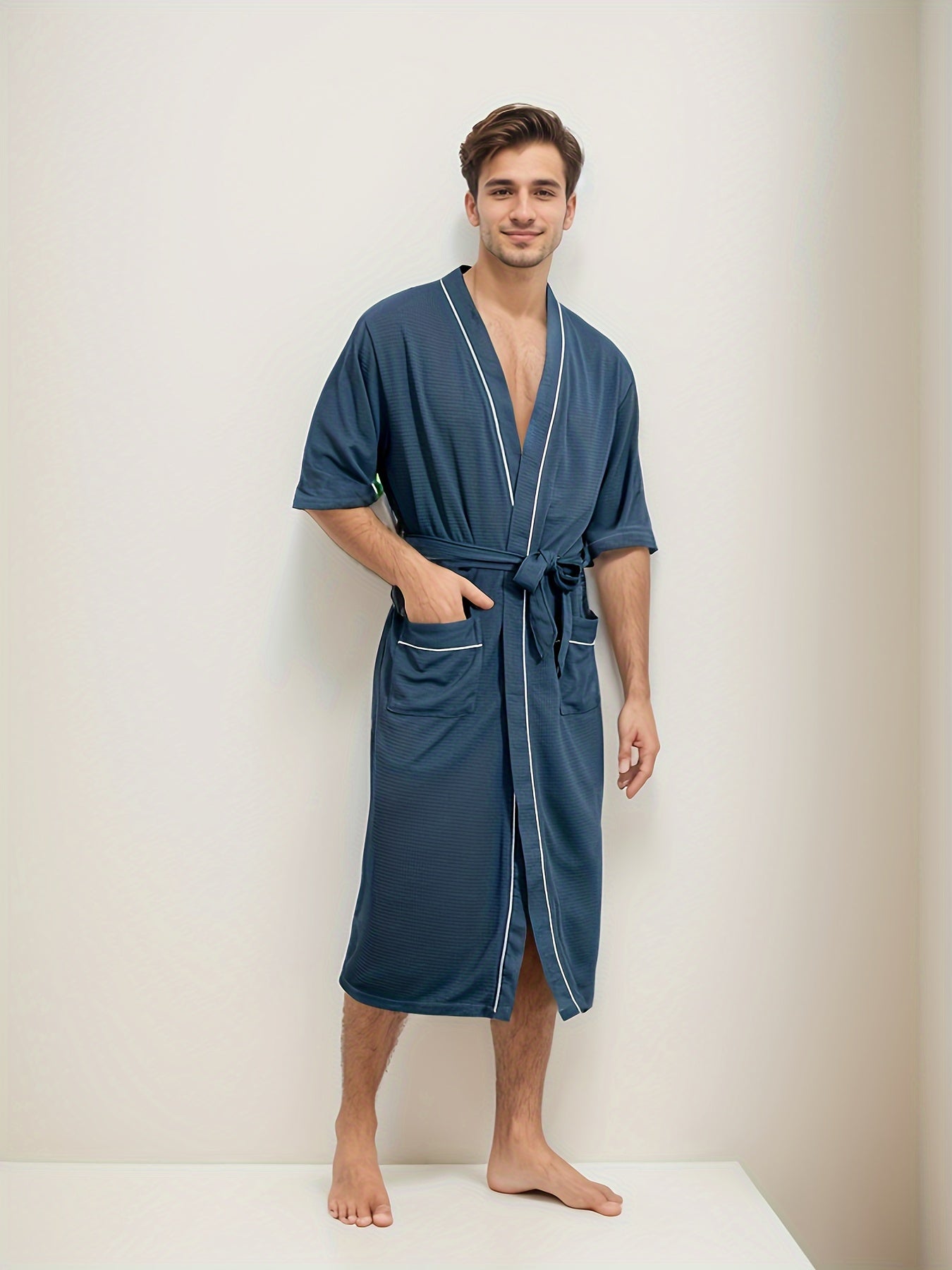 Herenbadjas met korte mouwen en V-hals