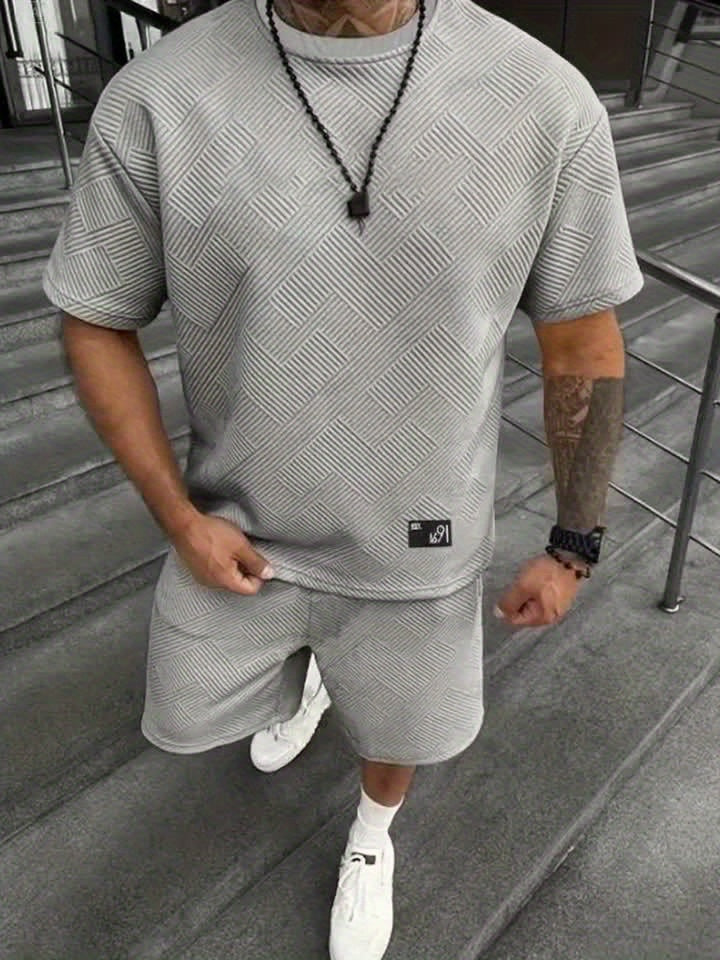 Men's Jacquard T-Shirt & Shorts Set – Casual, Sporty Summer Outfit