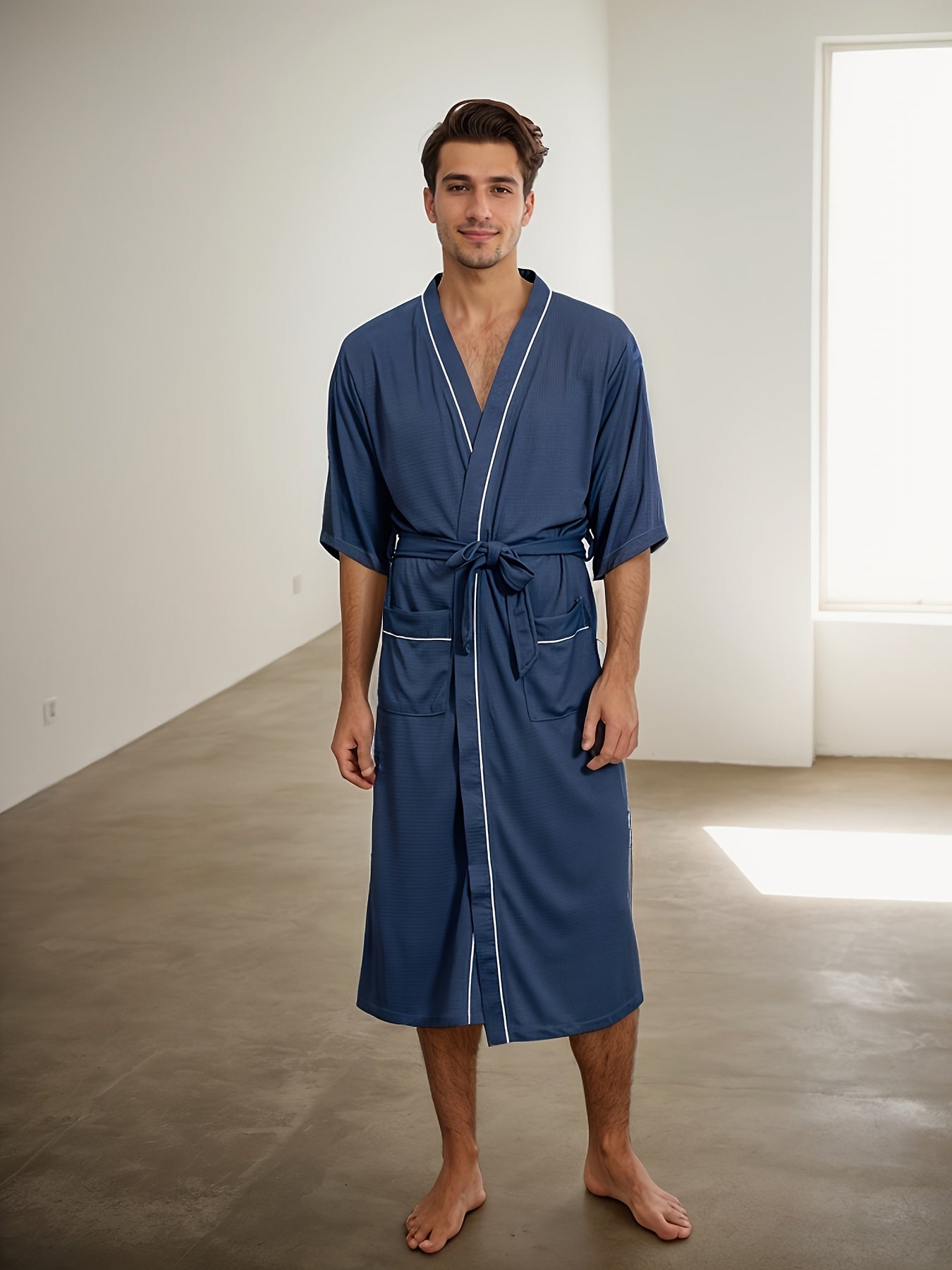 Herenbadjas met korte mouwen en V-hals