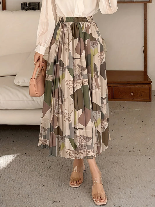 Elegante Geplooide A-lijn Rok met Allover Bloemenprint