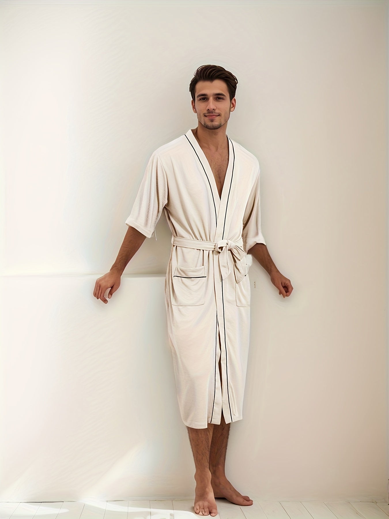 Herenbadjas met korte mouwen en V-hals