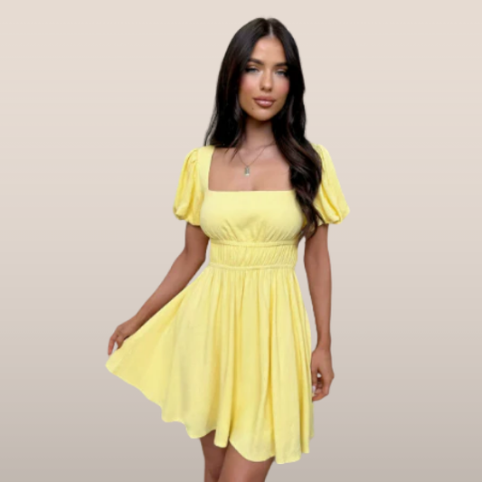 Zomerse Damesjurk – Pofmouwen & Vierkante Halslijn