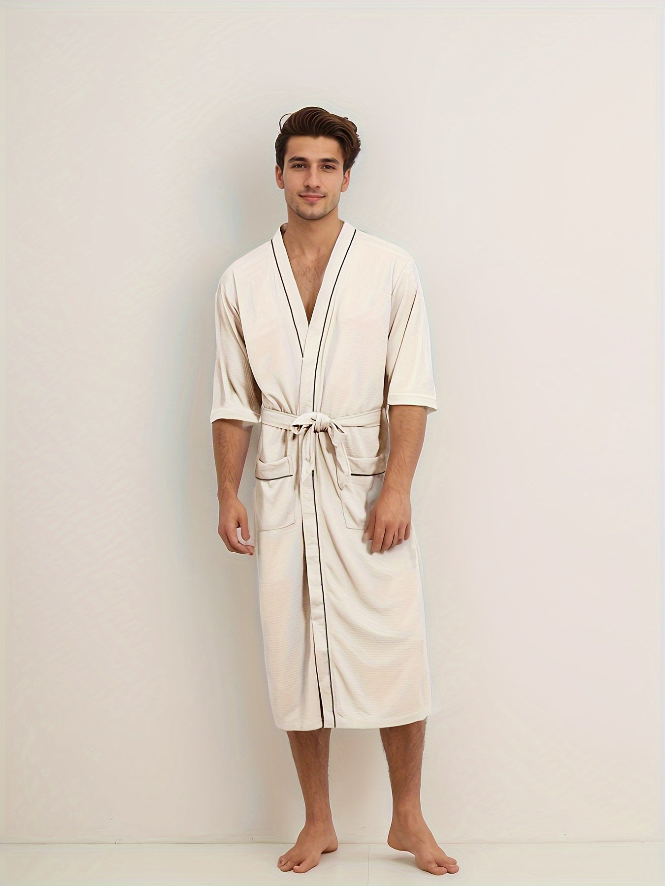 Herenbadjas met korte mouwen en V-hals