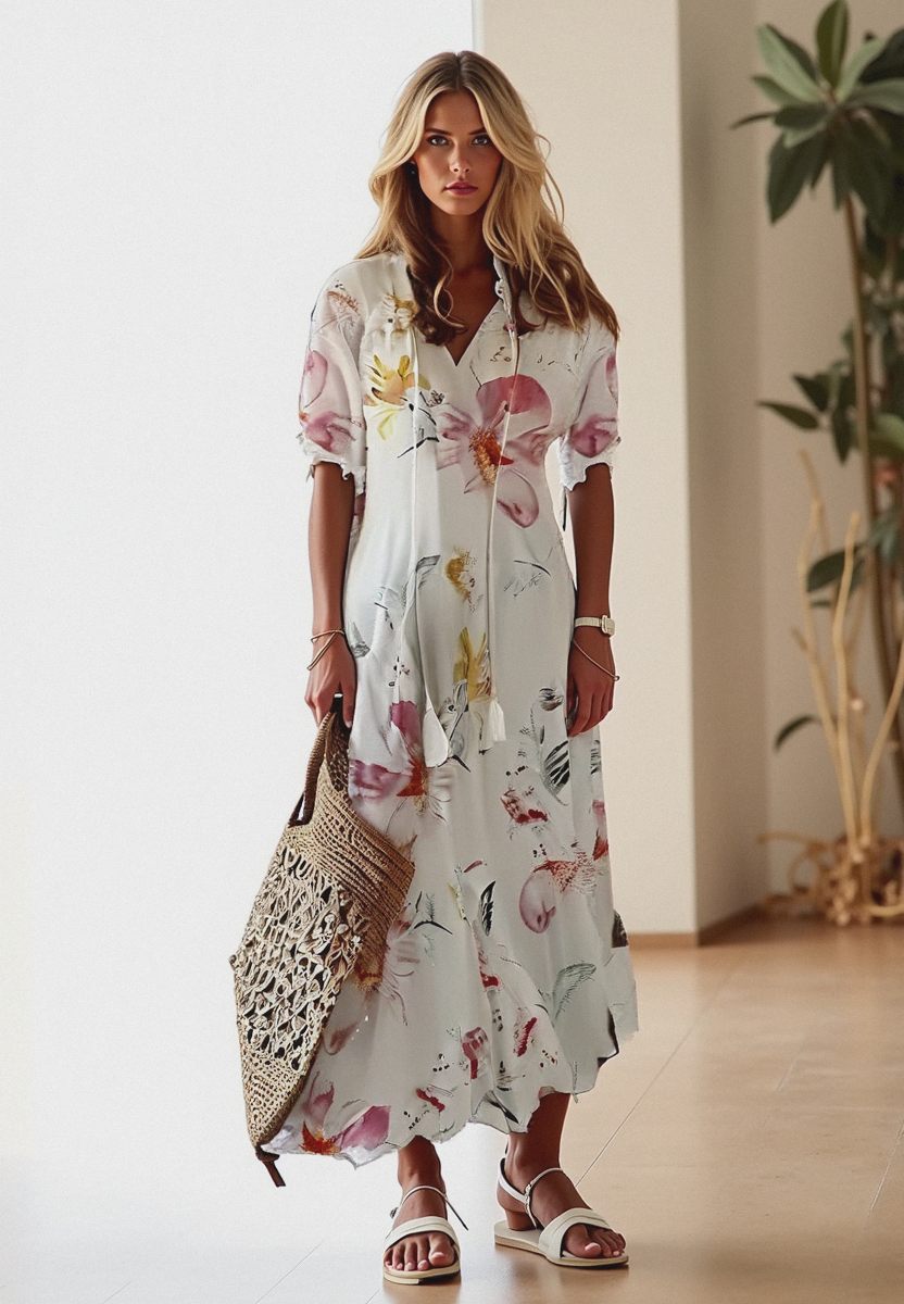 Bohemian Maxijurk met Taillelint en Knoopsluiting – Zomerjurk