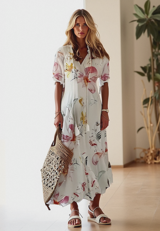 Bohemian Maxijurk met Taillelint en Knoopsluiting – Zomerjurk