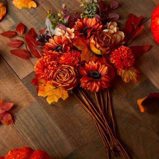 Vintage Kunstbloemenboeket 60cm – 5-Delige Sfeervolle Set