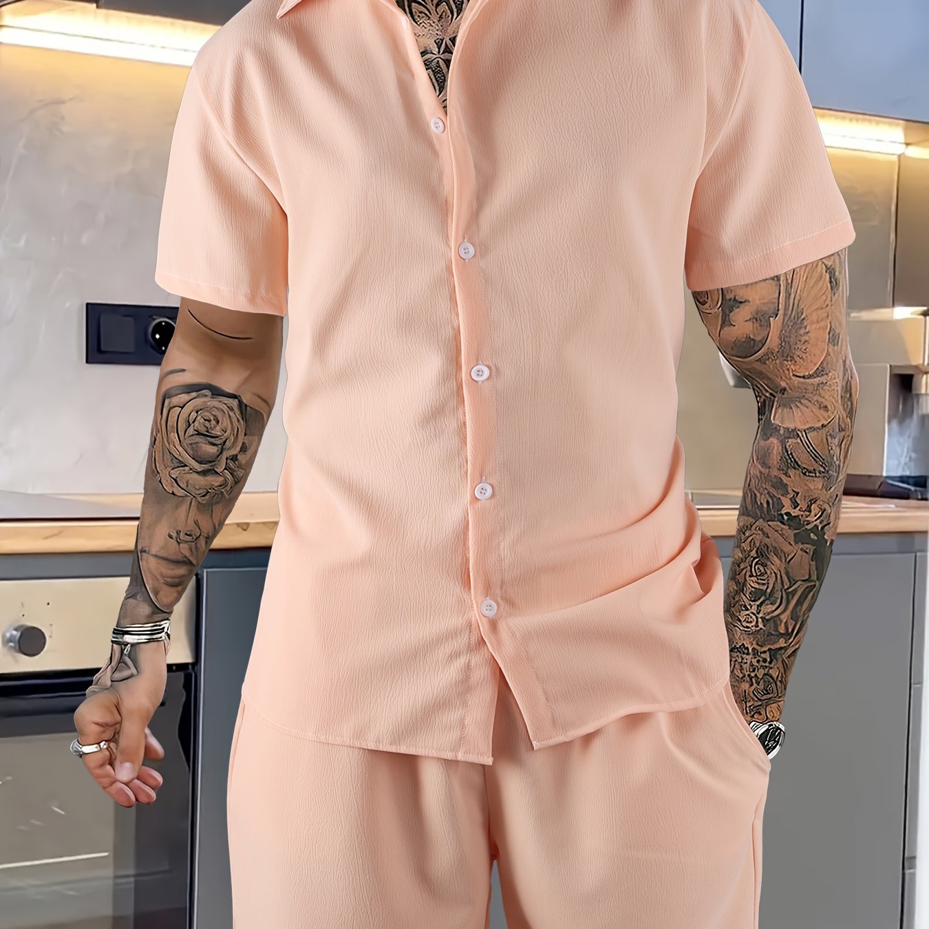 Tweedelige heren zomerset – overhemd met reverskraag en korte broek