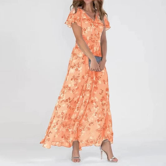 Maxi Zomerjurk met Bloemenprint en Vlindermouwen – Voor Dames
