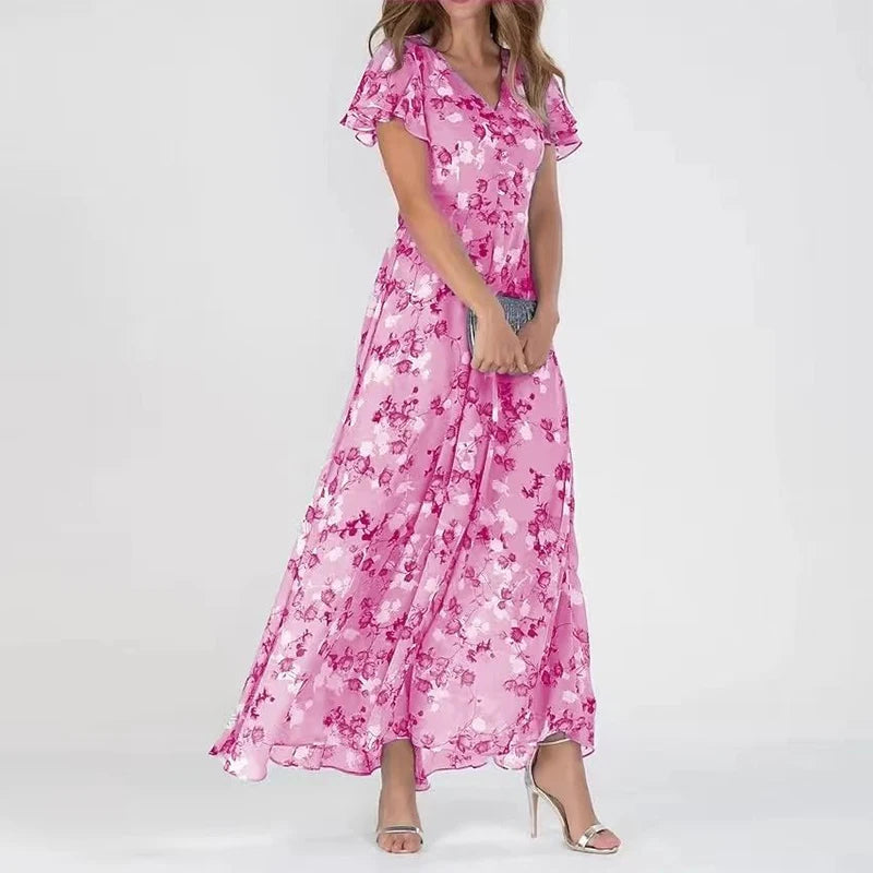 Maxi Zomerjurk met Bloemenprint en Vlindermouwen – Voor Dames