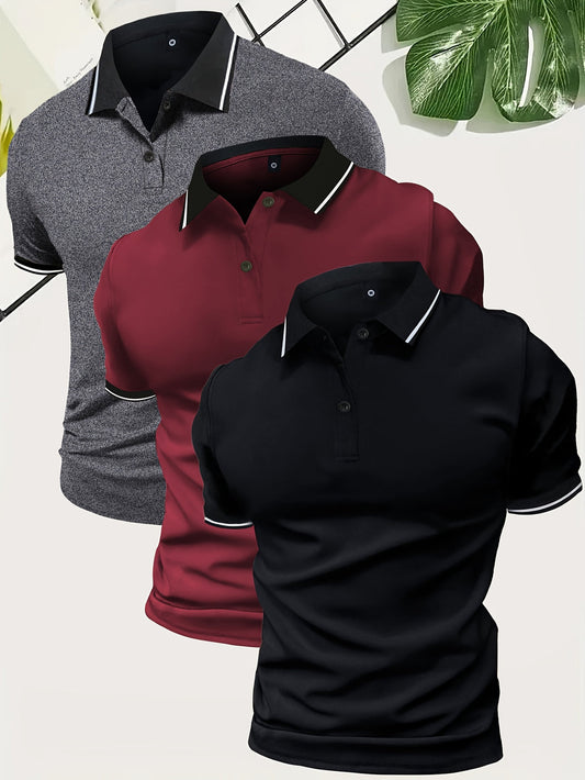 Set van 3 heren polo shirts – ademend en comfortabel voor zomer en lente