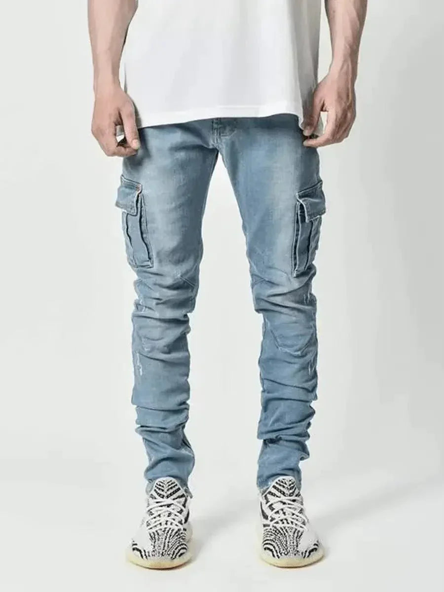Slim Fit Heren Cargo Jeans met Meerdere Zakken – Comfort & Stijl