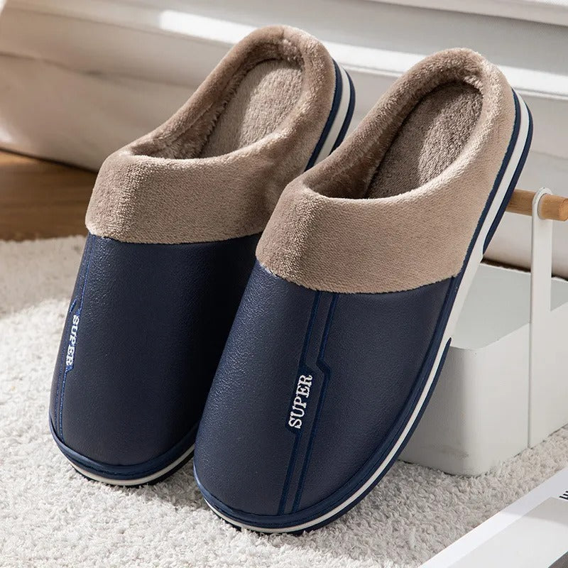 Men’s Blue Slippers with Thick Sole and Cozy Lining