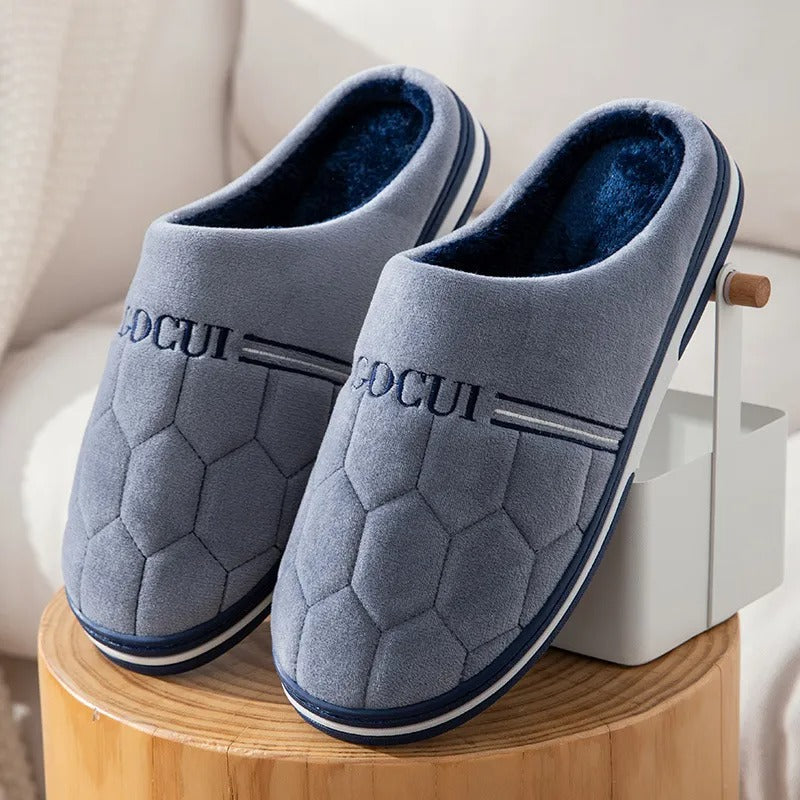 Men’s Blue Slippers with Thick Sole and Cozy Lining