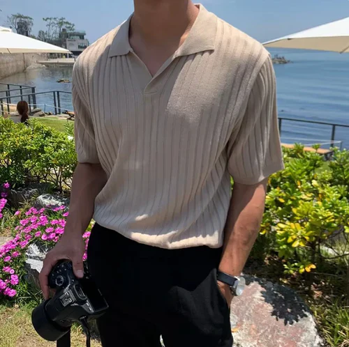 Luchtig Geribd Poloshirt met Korte Mouwen voor Heren – Zomerse Look