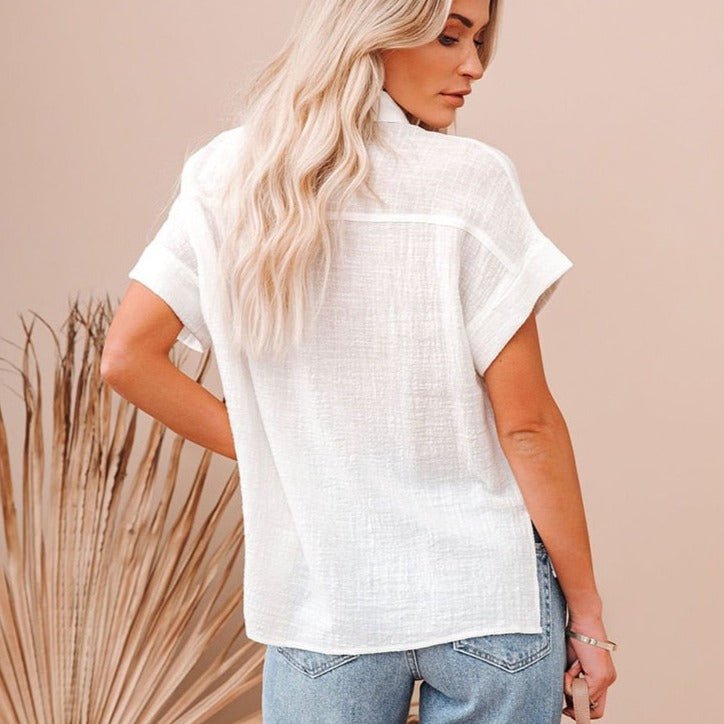 Linnen Dames Blouse met Korte Mouwen en Knoopsluiting