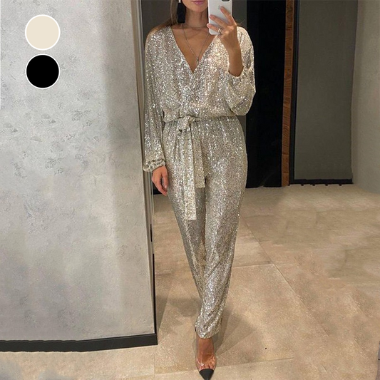 Glamour Jumpsuit met Glitterstof en Tailleriem