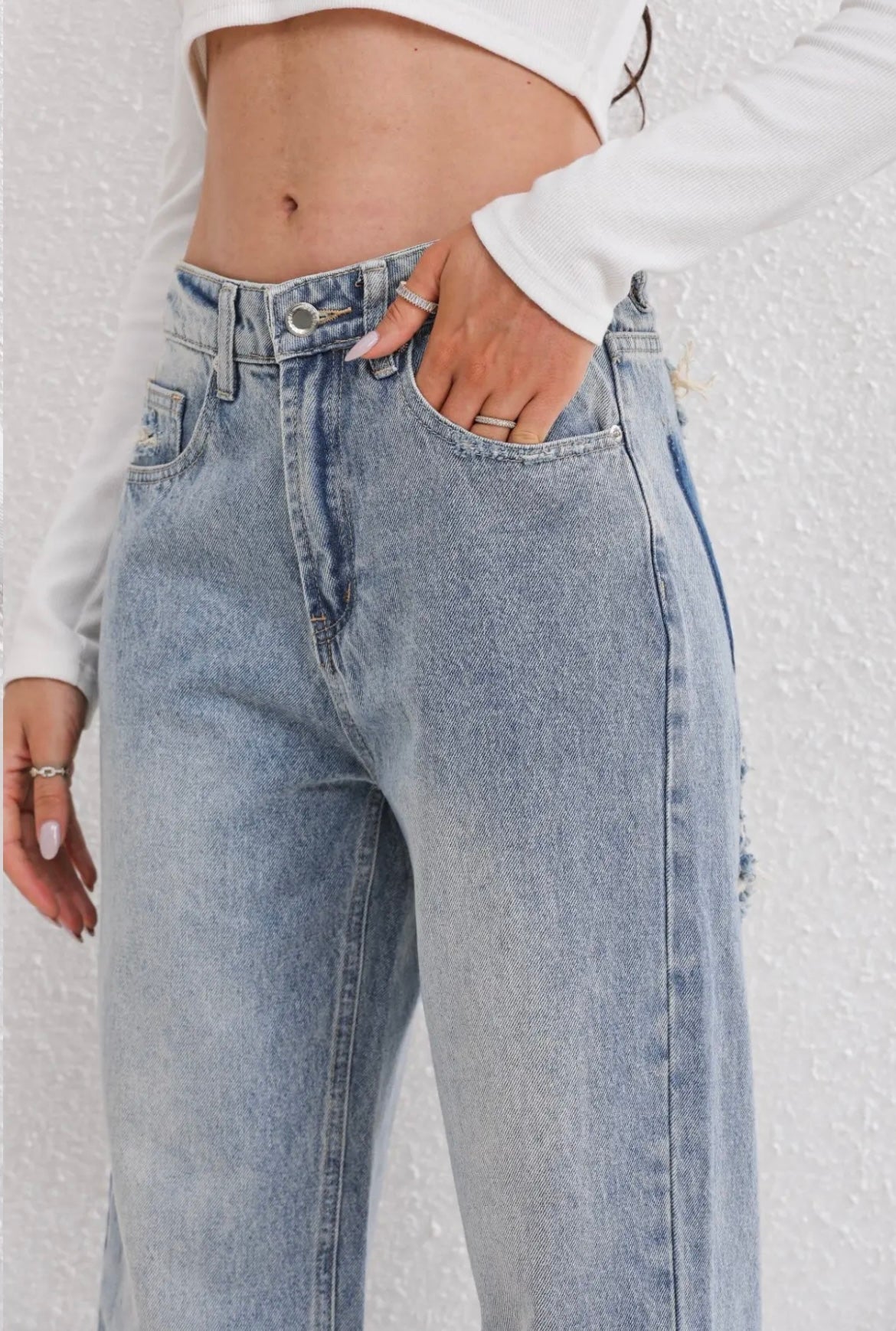 Vintage Straight Jeans met Geverfde Ripped Details voor Dames