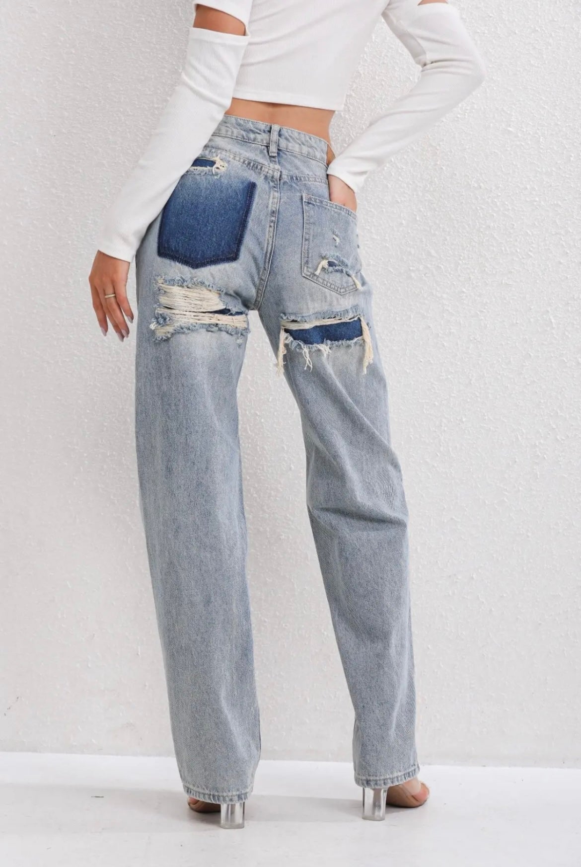 Vintage Straight Jeans met Geverfde Ripped Details voor Dames