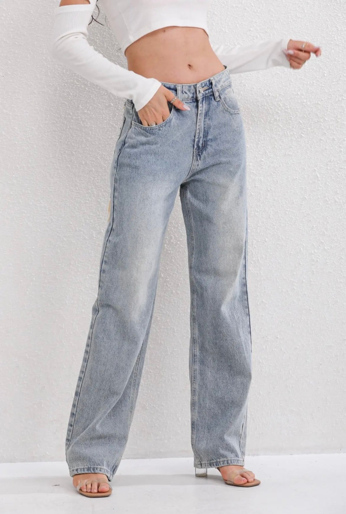 Vintage Straight Jeans met Geverfde Ripped Details voor Dames